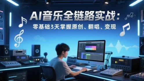 AI音乐全链路实战变现课：零基础3天掌握原创、翻唱、变现
