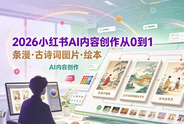 2026小红书AI内容创作从0到1:学习条漫、古诗词图片、绘本